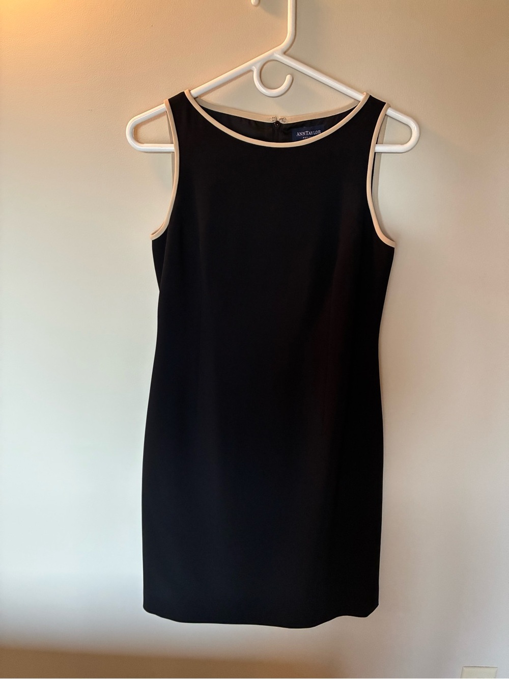 Ann Taylor Black Shift Dress with Cream Trim